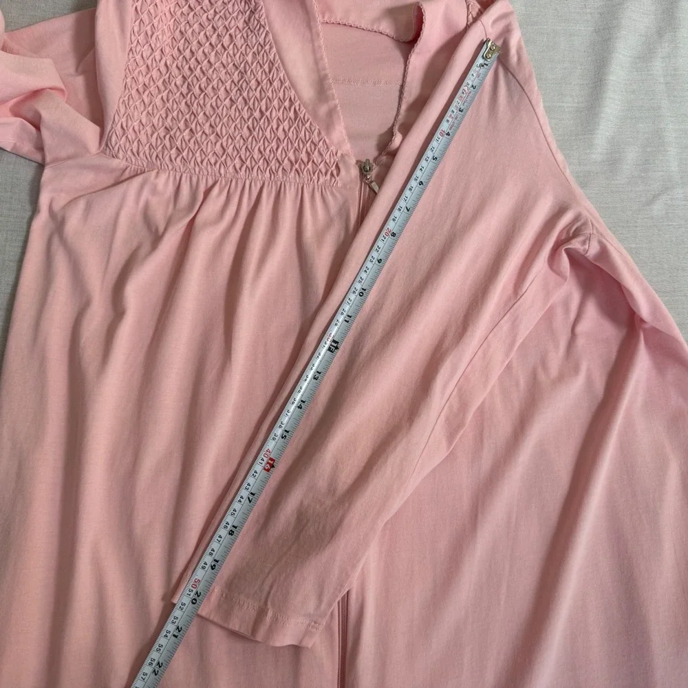 Cuddledown 100% Pima Cotton Smocked Zip Front Long Robe Housecoat Large Pockets